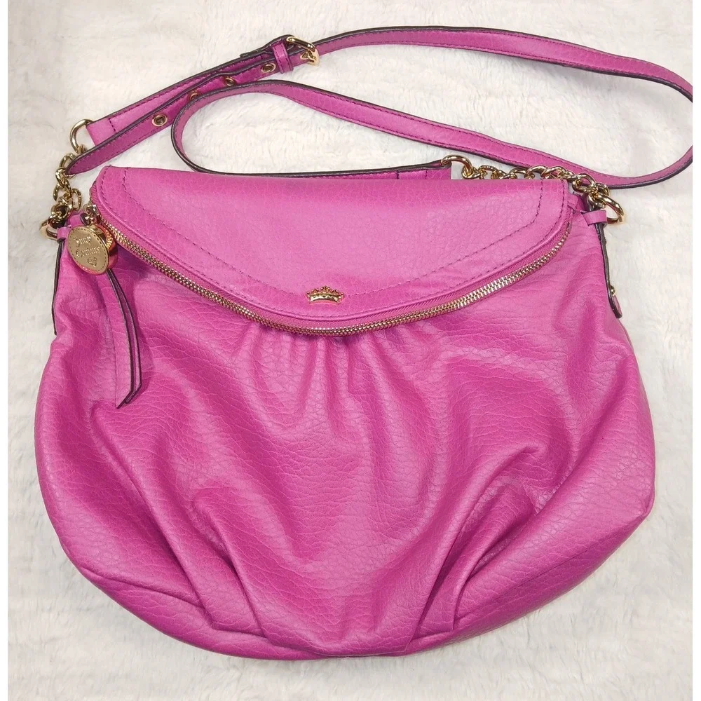 Women's Juicy Couture Crossbody Hobo Handbag Hot Pink Gold Medium - Picture 1 of 12
